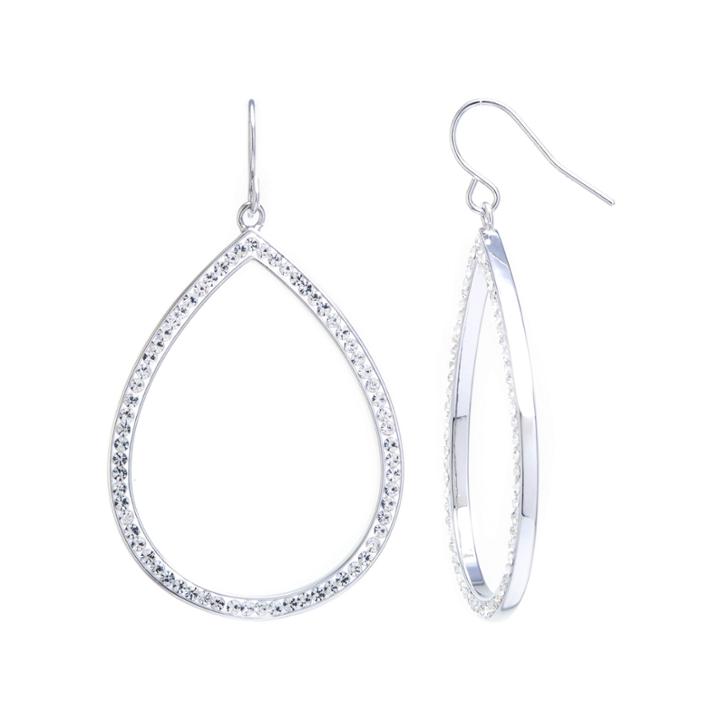 Sparkle Allure Large Open Teardrop Clear Crystal Silver Plated Drop Earrings