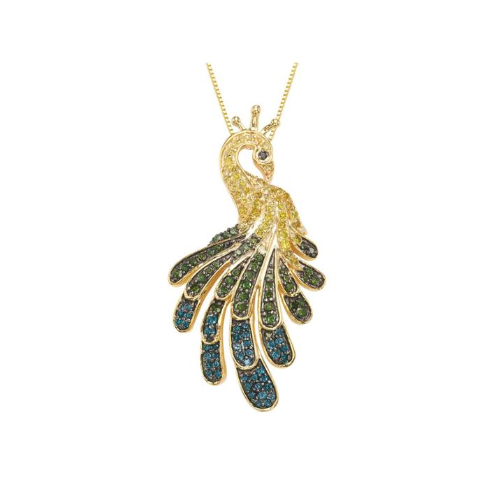 Womens 7/8 Ct. T.w. Multi Color Diamond Gold Over Silver Pendant Necklace