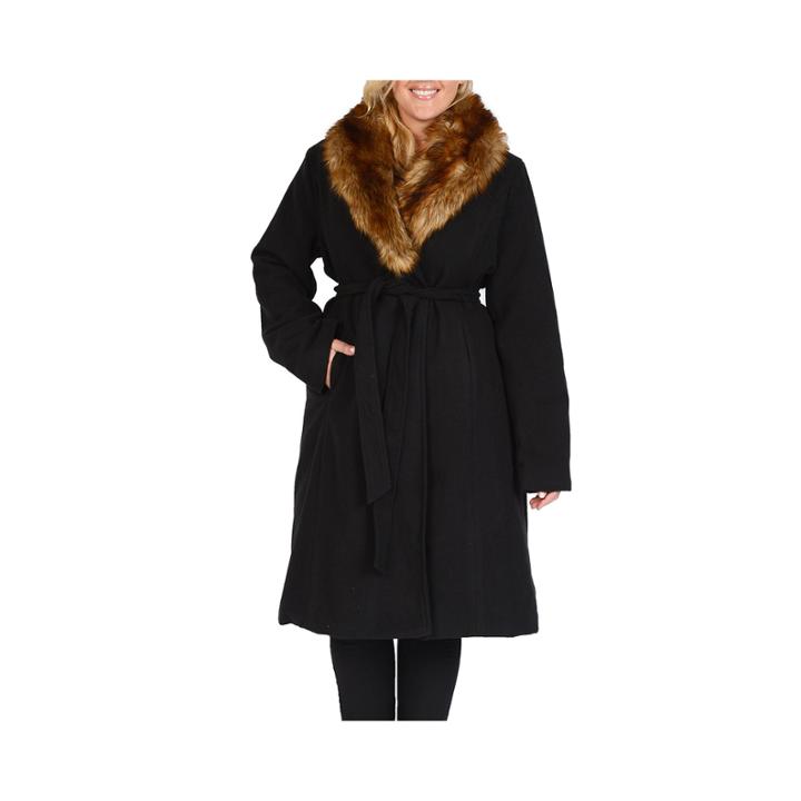 Excelled Faux-wool Long Coat With Faux-fur Trim - Plus