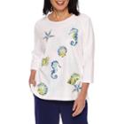 Alfred Dunner Cable Beach Short Sleeve Crew Neck T-shirt