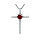 Genuine Garnet And Diamond-accent Sterling Silver Cross And Heart Pendant Necklace