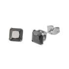 Black Cubic Zirconia 5mm Stainless Steel Square Stud Earrings