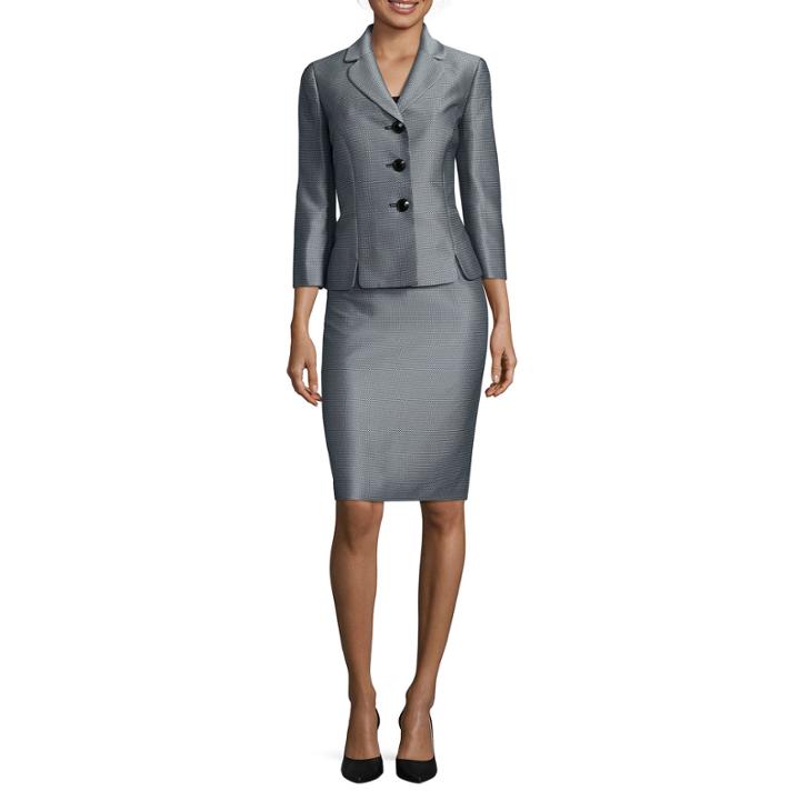 Le Suit 3/4-sleeve Mini Herringbone 3-button Jacket Skirt Suit