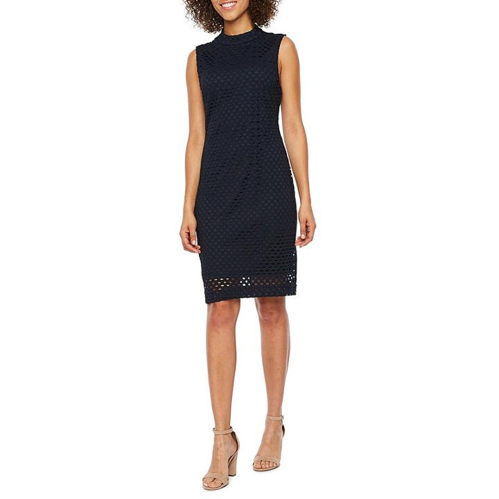Sharagano Sleeveless Lace Eyelet Shift Dress