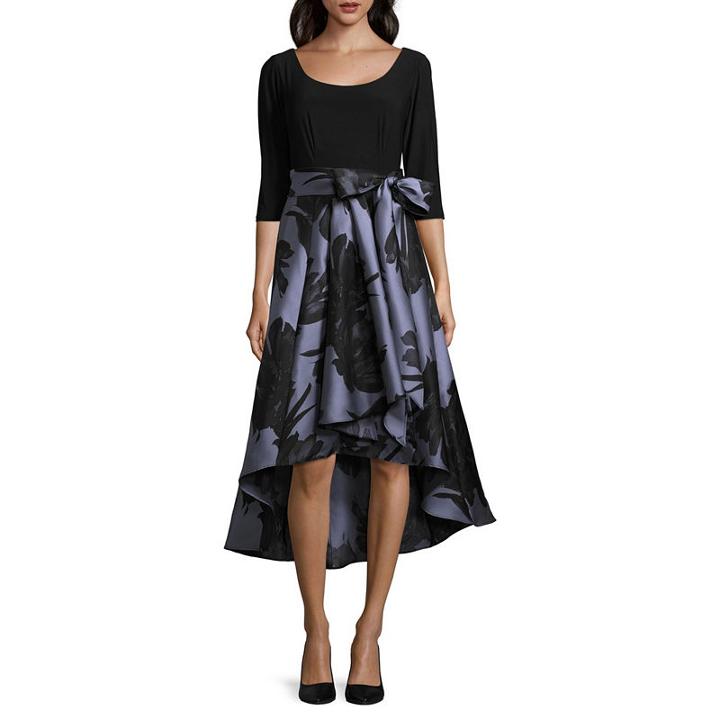 R & M Richards 3/4 Sleeve Embellished Abstract Fit & Flare Dress-petite