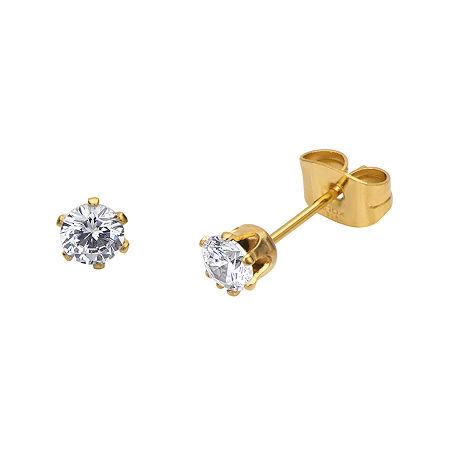 Cubic Zirconia 4mm Stainless Steel And Yellow Ip Stud Earrings