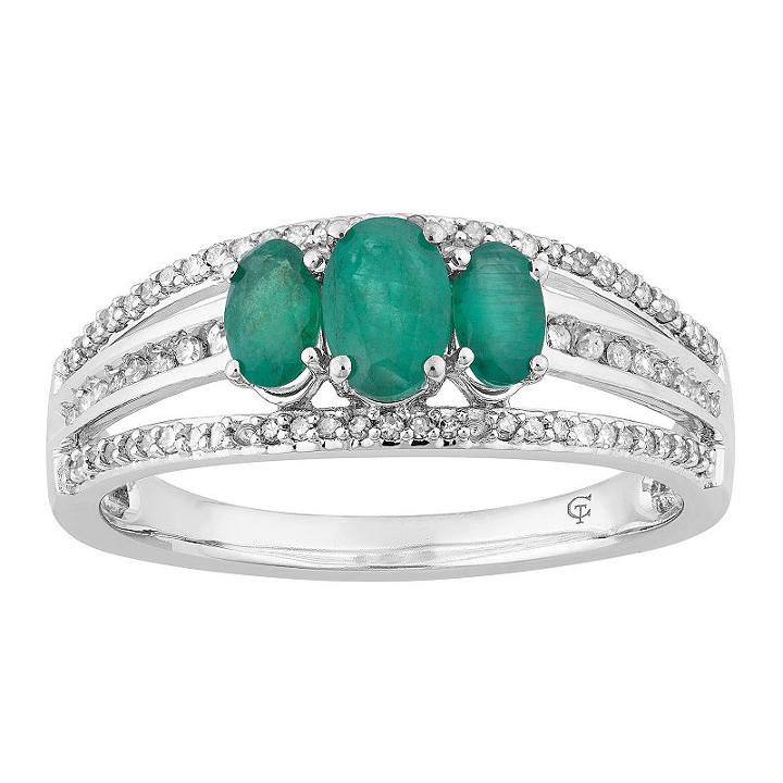 Womens 1/4 Ct. T.w. Genuine Emerald Green 10k White Gold Cocktail Ring