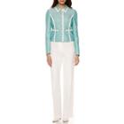 Isabella Long-sleeve Button-down Contrast-trim Pant Suit - Petite