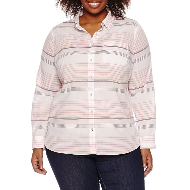 A.n.a Long Sleeve Stripe Button-front Shirt-plus