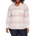 A.n.a Long Sleeve Stripe Button-front Shirt-plus
