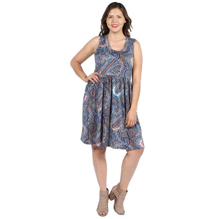 24seven Comfort Apparel Kirstin Multicolor Sleeveless Dress - Plus