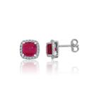 Lab-created Ruby & White Sapphire Sterling Silver Halo Stud Earrings