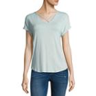 Pink Rose Short Sleeve V Neck T-shirt-womens Juniors