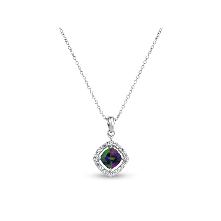 Womens Green Mystic Fire Topaz Sterling Silver Pendant Necklace