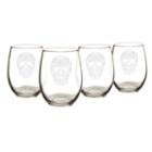 Cathy's Concepts Sugar Skull Set Of 4 Stemless Wine Glasses