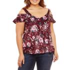 Self Esteem Short Sleeve Velvet Floral Blouse-juniors Plus