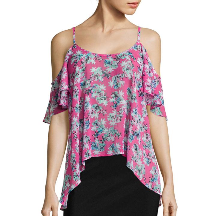 I 'heart' Ronson Floral Cold-shoulder Top