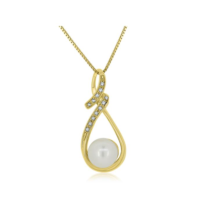 Womens White Pearl Gold Over Silver Pendant Necklace