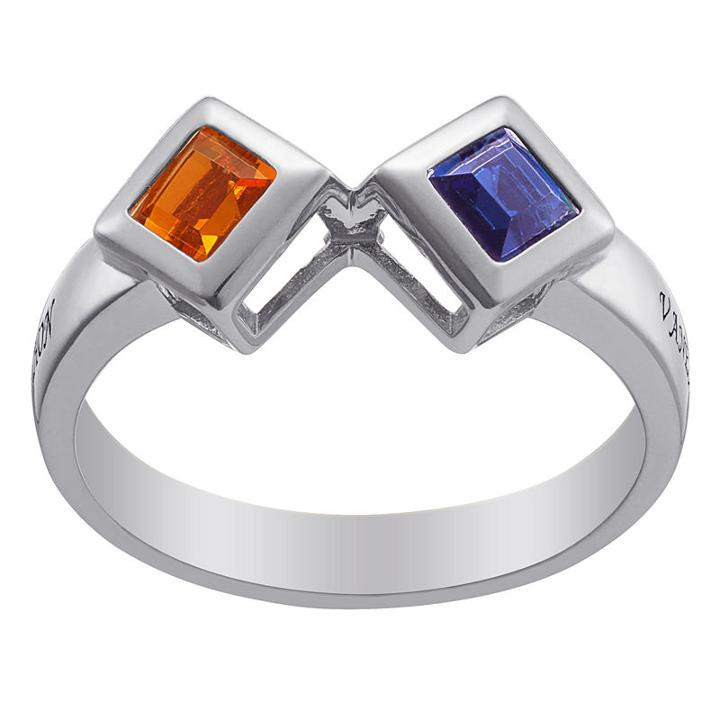 Personalized Womens Simulated Crystal Multi Color Sterling Silver Round