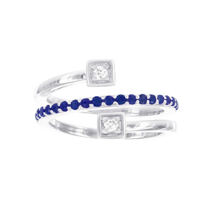 Sterling Sliver 1/10cttw Diamond And Lab Created Sapphire Spiral Ring