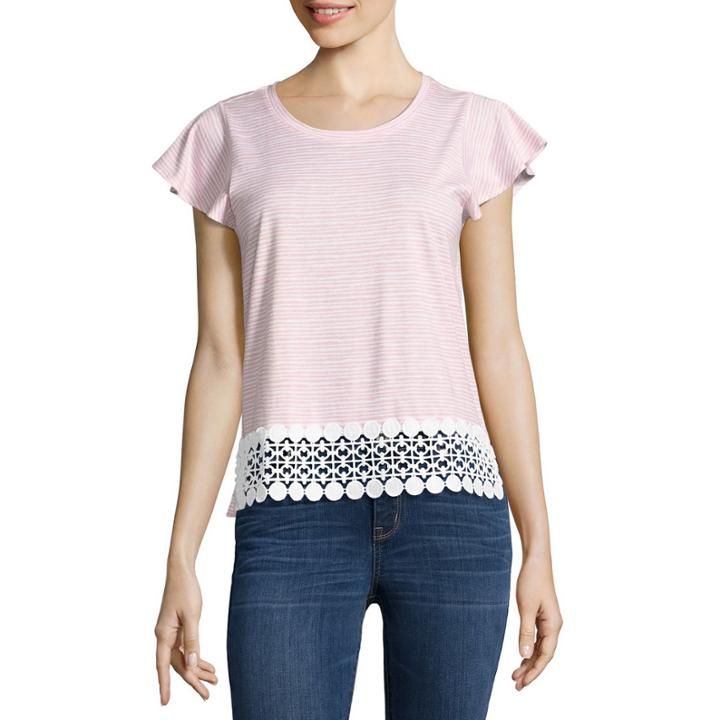A.n.a Striped Crochet Hem Tee