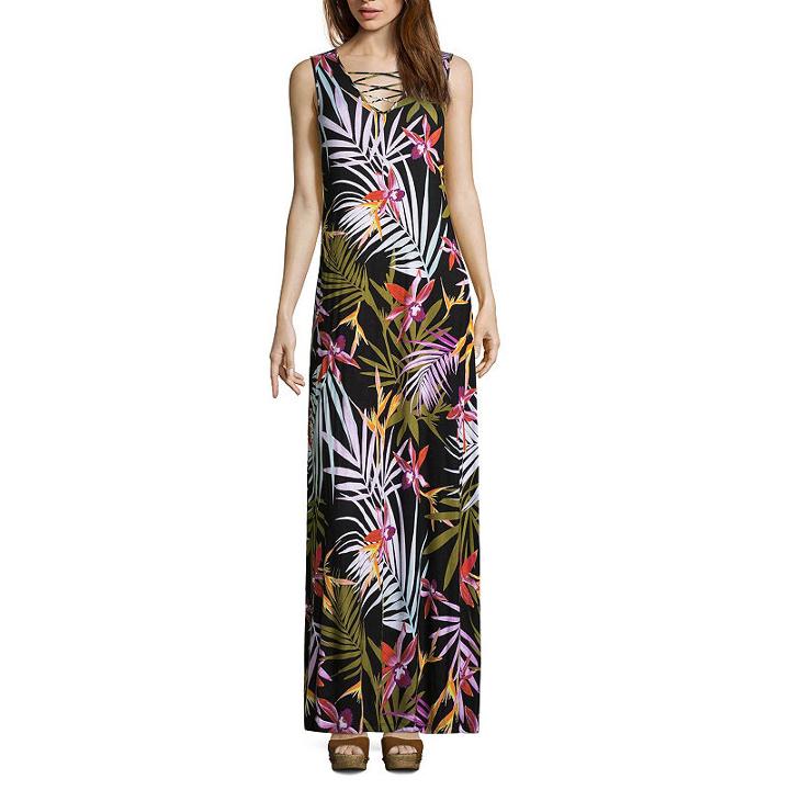Spense Sleeveless Leaf Maxi Dress