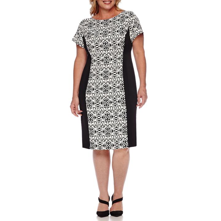 Maya Brooke Short-sleeve Printed Sheath Dress - Plus