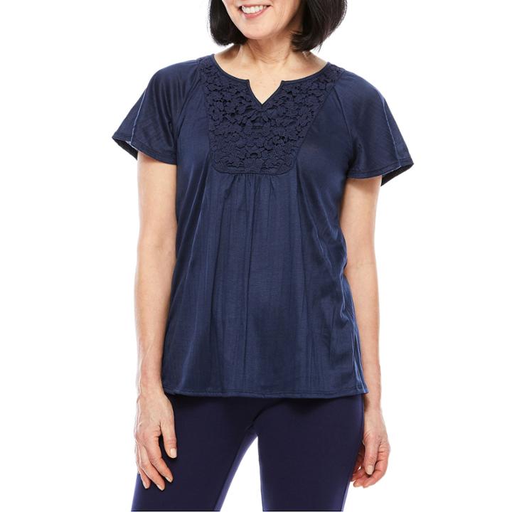 Sag Harbor Short Sleeve Split Crew Neck T-shirt