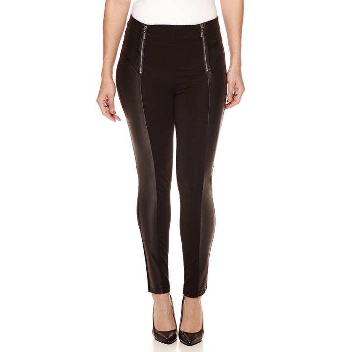 Bisou Bisou Pleather-detailed Ponte Pants