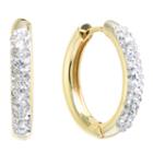 Sparkle Allure Crystal Huggie Clear Gold Over Brass Hoop Earrings