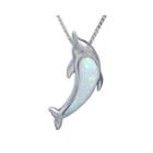 Lab-created Opal Sterling Silver Dolphin Pendant Necklace