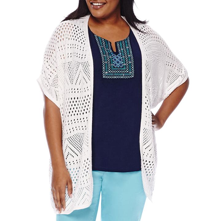 St. John's Bay Short-sleeve Crochet Cardigan - Plus