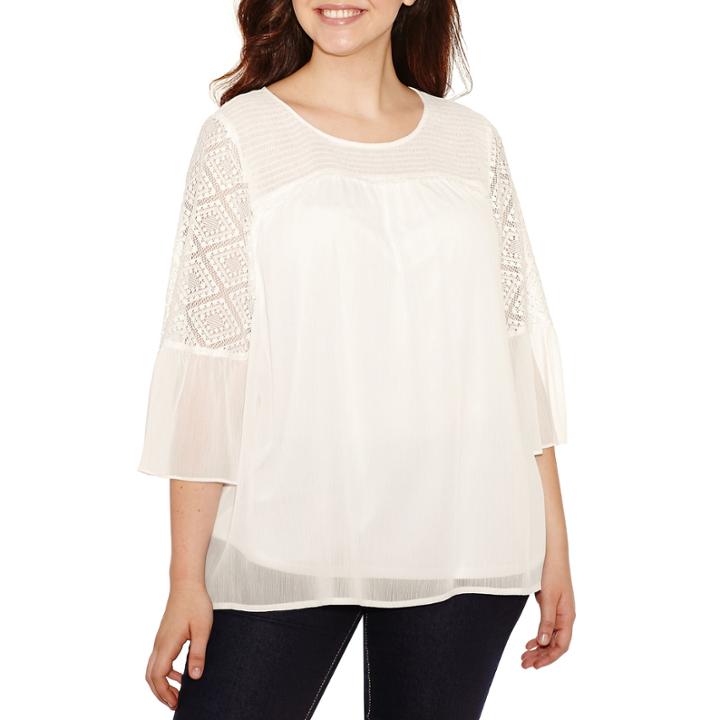 Alyx Elbow Sleeve Crew Neck Woven Blouse-plus