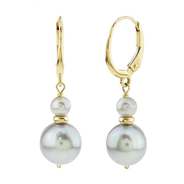 Not Applicable Gray Pearl 14k Gold Drop Earrings