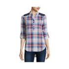 Almost Famous Long-sleeve Roll-tab Lace-detail Plaid Shirt - Juniors