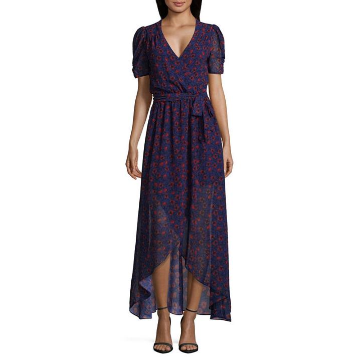 Disney Princess Short Sleeve Floral Wrap Dress-juniors