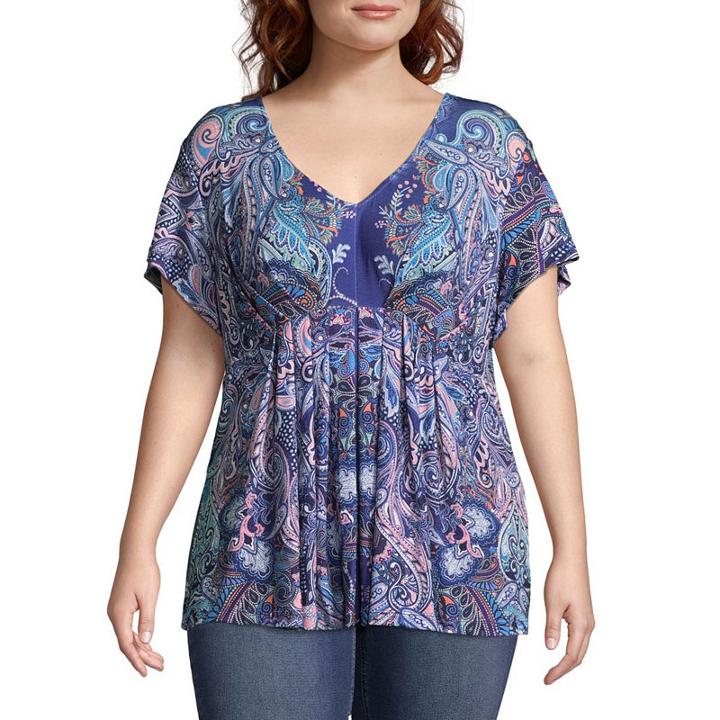 Unity World Wear Flutter Sleeve Pleated Backlique Top - Plus