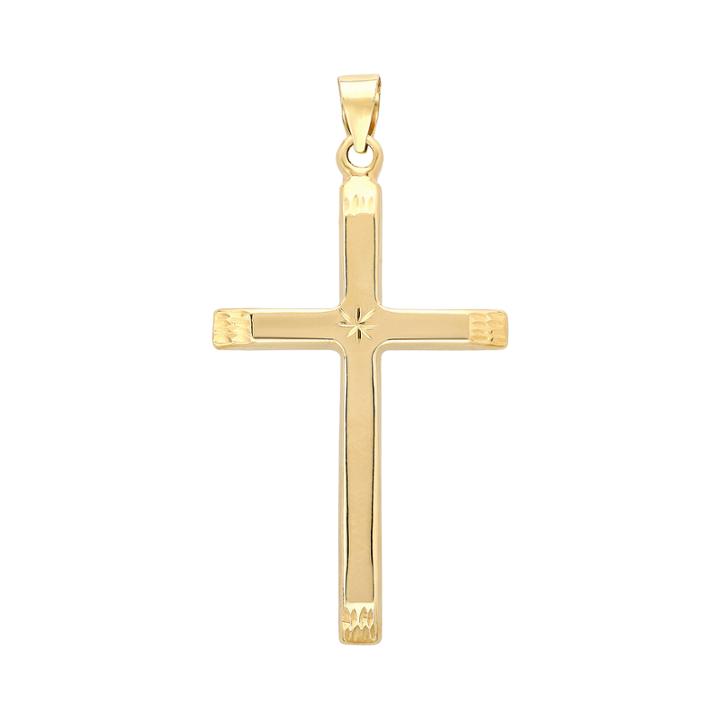 14k Yellow Gold Star-detail Cross Charm
