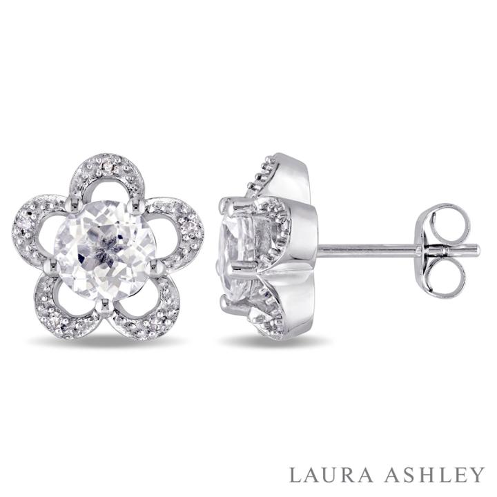 Laura Ashley Diamond Accent Round White Topaz 10k Gold Stud Earrings