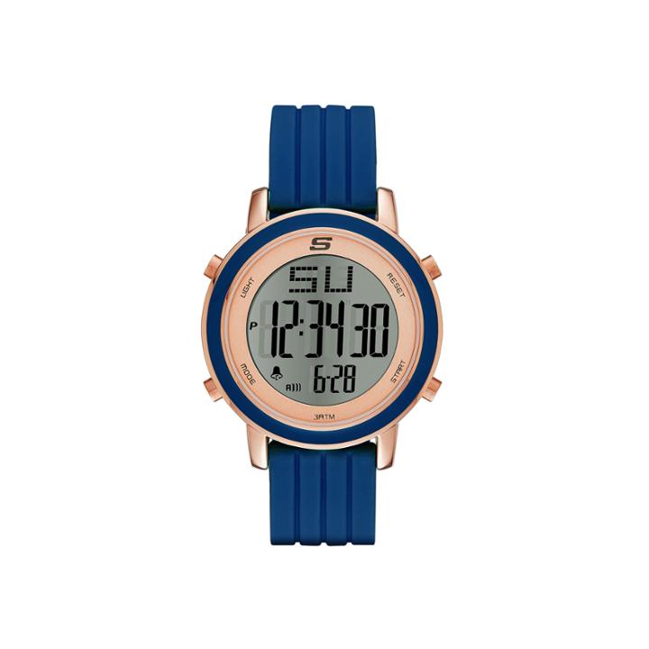 Skechers Womens Blue Silicone Strap Digital Chronograph Watch