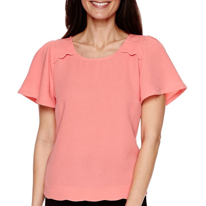 Worthington Short-sleeve Scallop-trim Blouse - Petite