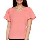 Worthington Short-sleeve Scallop-trim Blouse - Petite