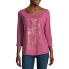 St. John's Bay 3/4 Sleeve Metallic Tee