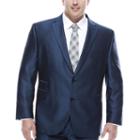 J.ferrar Blue Luster Herringbone Big And Tall Fit Suit Jacket