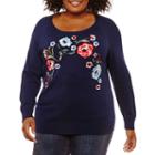 St. John's Bay Long Sleeve Embroidered Sweater-plus