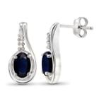 Diamond Accent Genuine Blue Sapphire 14.7mm Stud Earrings