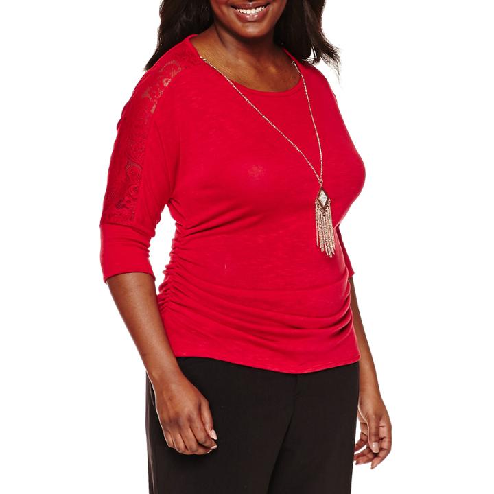 By & By 3/4 Sleeve Round Neck Knit Blouse-juniors Plus