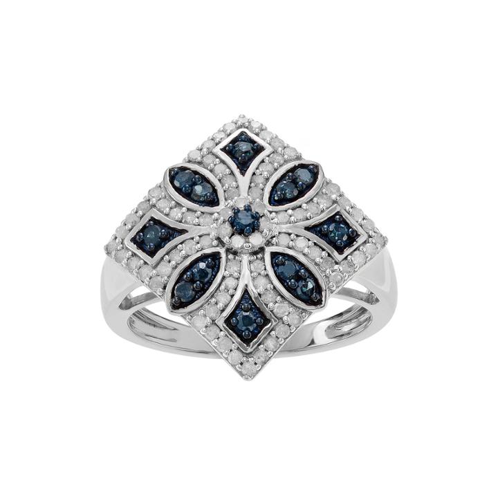 7/8 Ct. T.w. White & Color-enhanced Blue Diamond Sterling Silver Ring