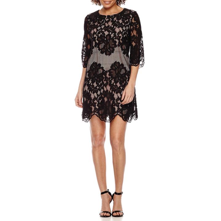 Ronni Nicole 3/4 Sleeve Lace Shift Dress-petites