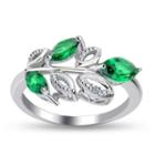 Womens Diamond Accent Green Emerald Sterling Silver Cocktail Ring